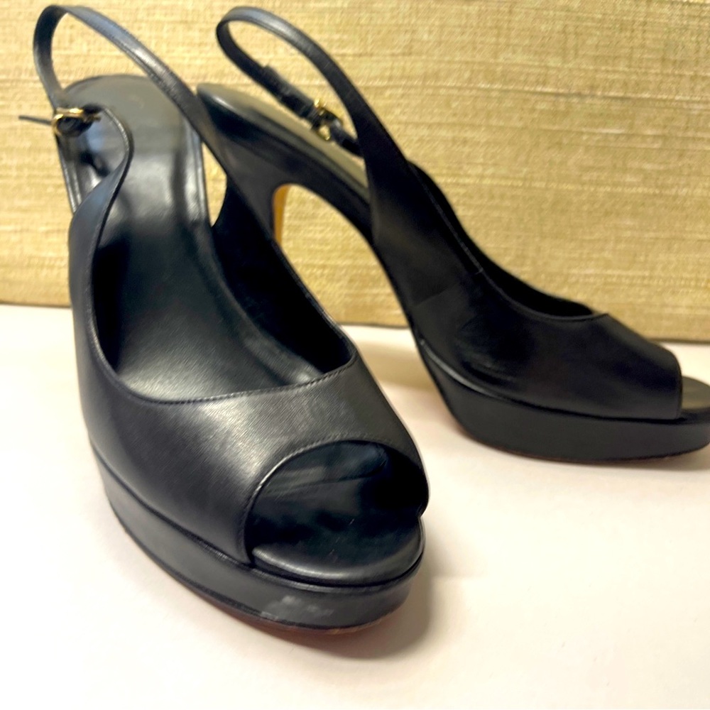 COLE HAAN NIKEAIR Black Peep Toe Sling Back  Heels Black Leather 8B